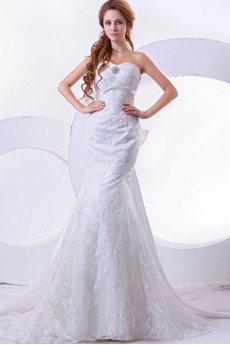 Satin and Lace Sweetheart Mermaid Dress with Embroidery