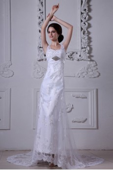 Satin and Tulle Sweetheart A-Line Dress with Embroidery