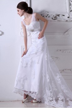 Satin and Tulle Sweetheart A-Line Dress with Embroidery