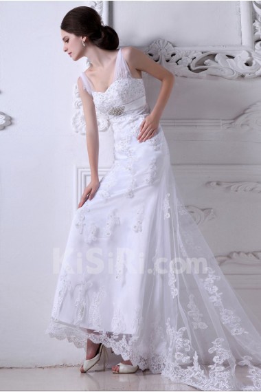 Satin and Tulle Sweetheart A-Line Dress with Embroidery