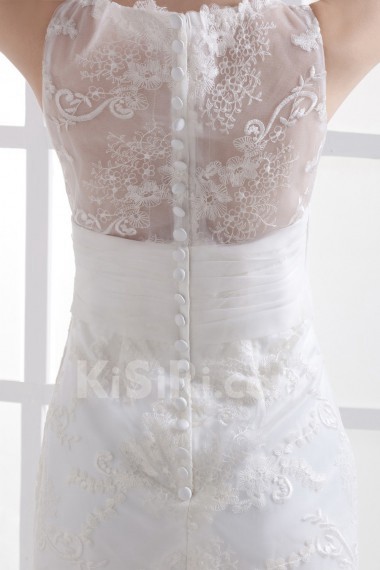 Lace V-Neckline Brush Train Sheath Dress with Embroidery