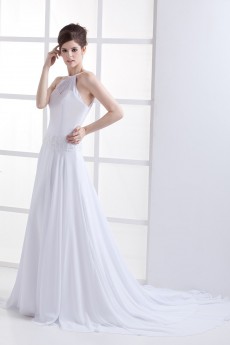 Chiffon Halter Neckline A-Line Dress with Embroidery