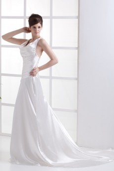 Charmeuse U-Shaped Neckline Floor Length A-Line Dress with Embroidery Ruffle