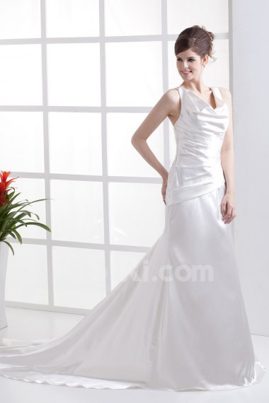 Charmeuse U-Shaped Neckline Floor Length A-Line Dress with Embroidery Ruffle