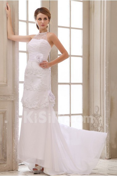 Chiffon and Lace Halter Neckline A-Line Dress