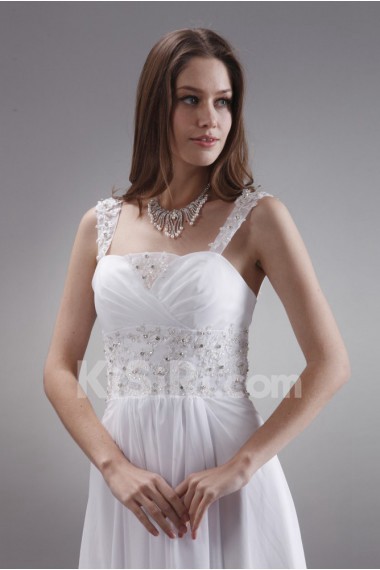 Satin and Chiffon Straps Neckline A-line Dress with Beaded