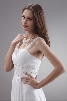 Satin and Chiffon Straps Neckline A-line Dress with Beaded