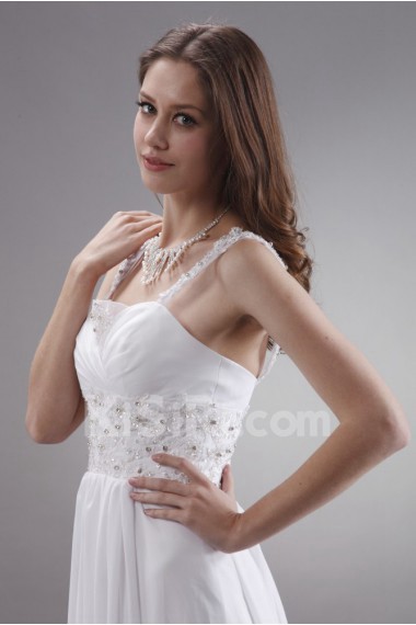 Satin and Chiffon Straps Neckline A-line Dress with Beaded