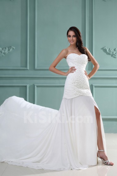 Chiffon Sweetheart Sheath Dress with Beaded Ruffle