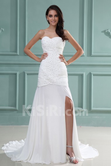 Chiffon Sweetheart Sheath Dress with Beaded Ruffle