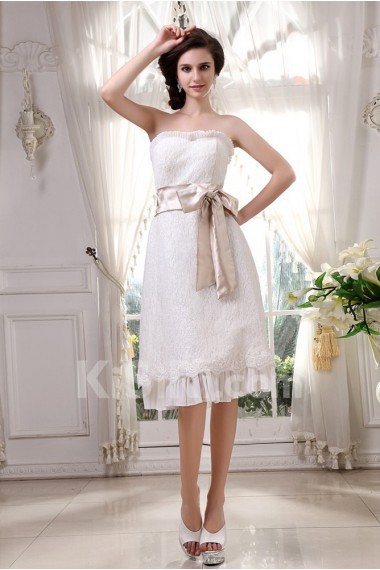 Lace and Chiffon Strapless Short A-Line Dress with Embroidery 