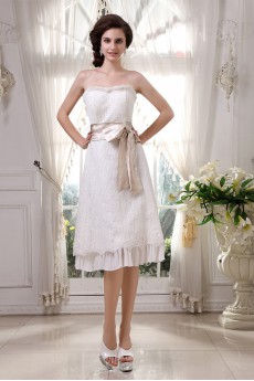 Lace and Chiffon Strapless Short A-Line Dress with Embroidery 