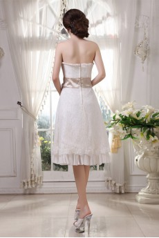 Lace and Chiffon Strapless Short A-Line Dress with Embroidery 