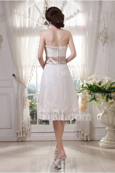 Lace and Chiffon Strapless Short A-Line Dress with Embroidery 