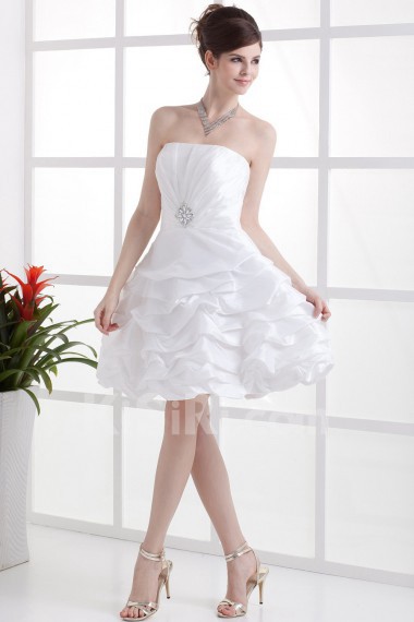 Taffeta Strapless Short Dress with Rhinestone and Ruffle