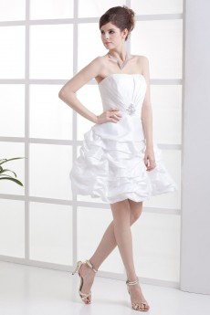 Taffeta Strapless Short Dress with Rhinestone and Ruffle