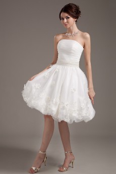 Yarn Strapless Short Dress with Applique and Beaded