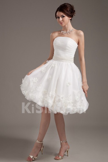 Yarn Strapless Short Dress with Applique and Beaded