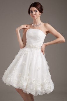 Yarn Strapless Short Dress with Applique and Beaded