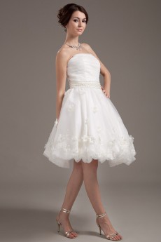 Yarn Strapless Short Dress with Applique and Beaded