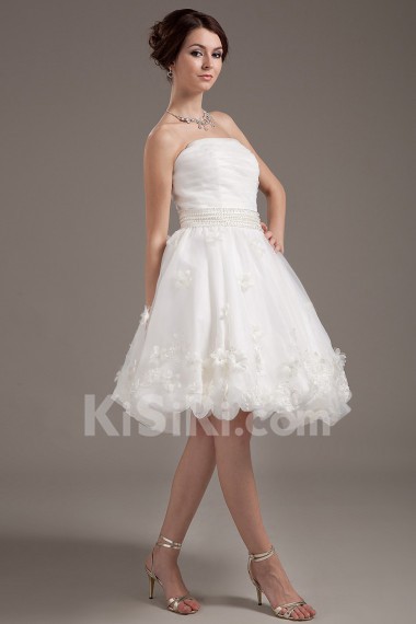 Yarn Strapless Short Dress with Applique and Beaded