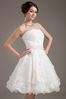 Yarn Strapless Short Dress with Applique and Beaded