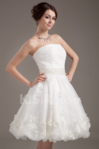 Yarn Strapless Short Dress with Applique and Beaded