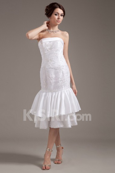 Taffeta and Tulle Strapless Tea-Length Mermaid Dress with Embroidery