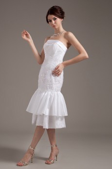 Taffeta and Tulle Strapless Tea-Length Mermaid Dress with Embroidery