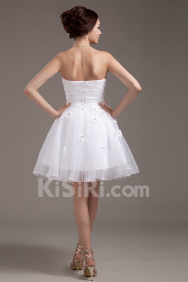 Mesh and Satin Strapless Short Dress with Beaded and Flowers