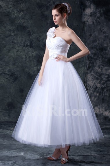 Organza One-Shoulder Ankle-Length Ball Gown