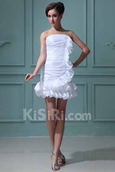 Taffeta Strapless Short Dress with Ruffle