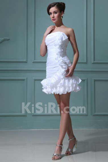 Taffeta Strapless Short Dress with Ruffle