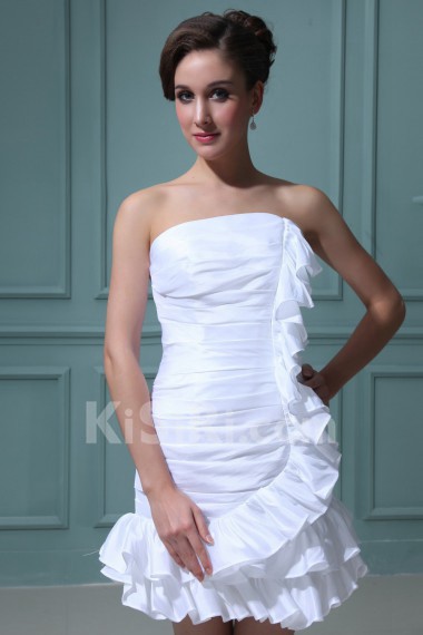 Taffeta Strapless Short Dress with Ruffle