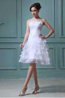 Organza Strapless Short A-line Dress with Embroidery