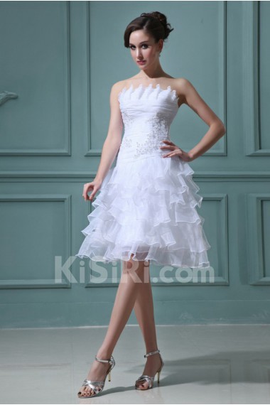 Organza Strapless Short A-line Dress with Embroidery