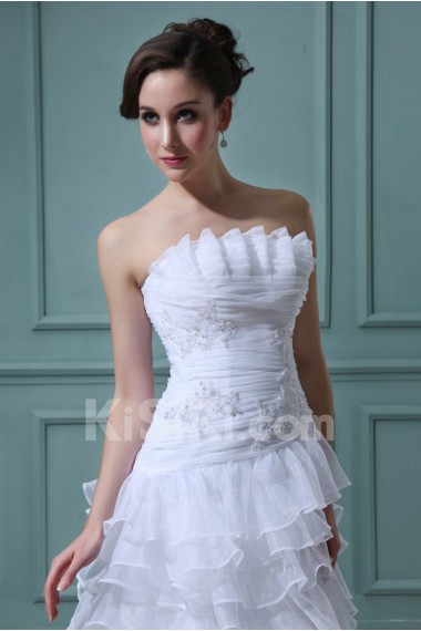 Organza Strapless Short A-line Dress with Embroidery