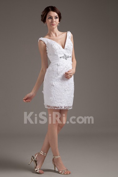 Lace V-Neckline Short Dress with Embroidery