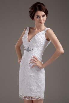 Lace V-Neckline Short Dress with Embroidery