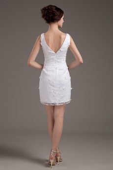 Lace V-Neckline Short Dress with Embroidery