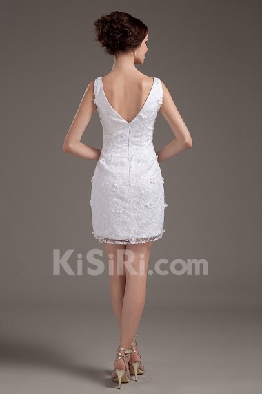 Lace V-Neckline Short Dress with Embroidery