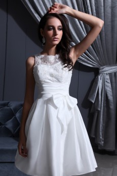 Satin Jewel Neckline Short Dress with Embroidery