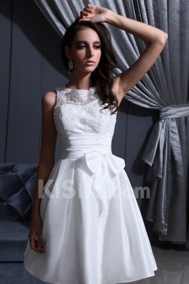 Satin Jewel Neckline Short Dress with Embroidery