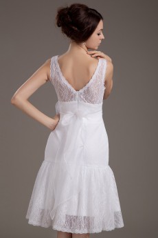 Lace V-Neckline Short A-line Dress with Handmade Flower