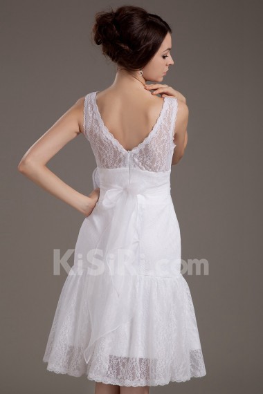 Lace V-Neckline Short A-line Dress with Handmade Flower