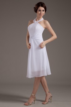 Satin Halter Neckline Short A-line Dress with Embroidery