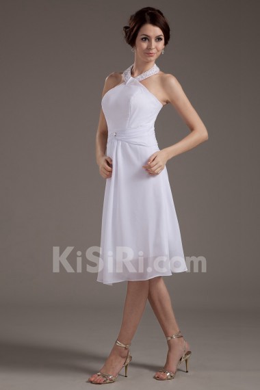 Satin Halter Neckline Short A-line Dress with Embroidery