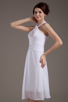 Satin Halter Neckline Short A-line Dress with Embroidery