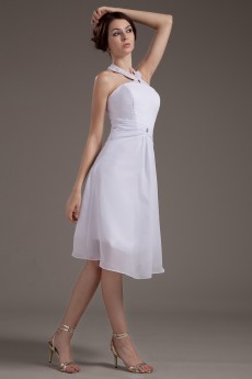 Satin Halter Neckline Short A-line Dress with Embroidery