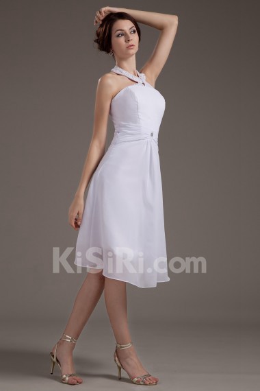 Satin Halter Neckline Short A-line Dress with Embroidery